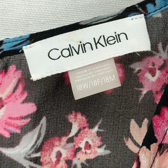 Calvin Klein High Low Faux Wrap Dress- Black Multi- Size 18 W - Picture 2 of 7